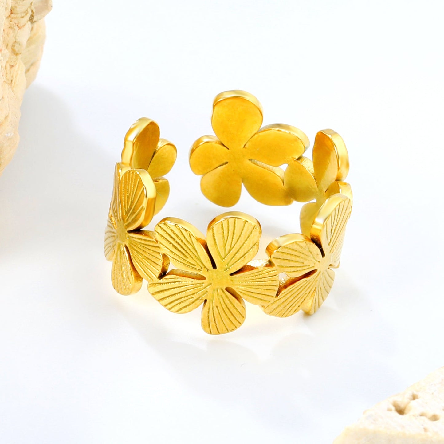 18K Gold - Plated Four - leaf Flower Cluster Ring asonjewelry