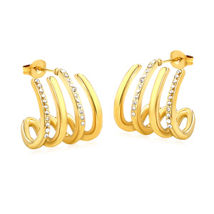 17.5*18mm Four-Link C-Shaped Adhesive White Diamond Ear Stud, Gold