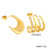 17.5*18mm Four-Link C-Shaped Adhesive White Diamond Ear Stud, Gold