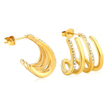 17.5*18mm Four-Link C-Shaped Adhesive White Diamond Ear Stud, Gold