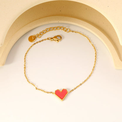 11.2*10.3mm heart shape with white shell/black acrylic/red acrylic fittings 0.35 cross chain*18+3cm+6mm round plaque Bracelet gold color asonjewelry