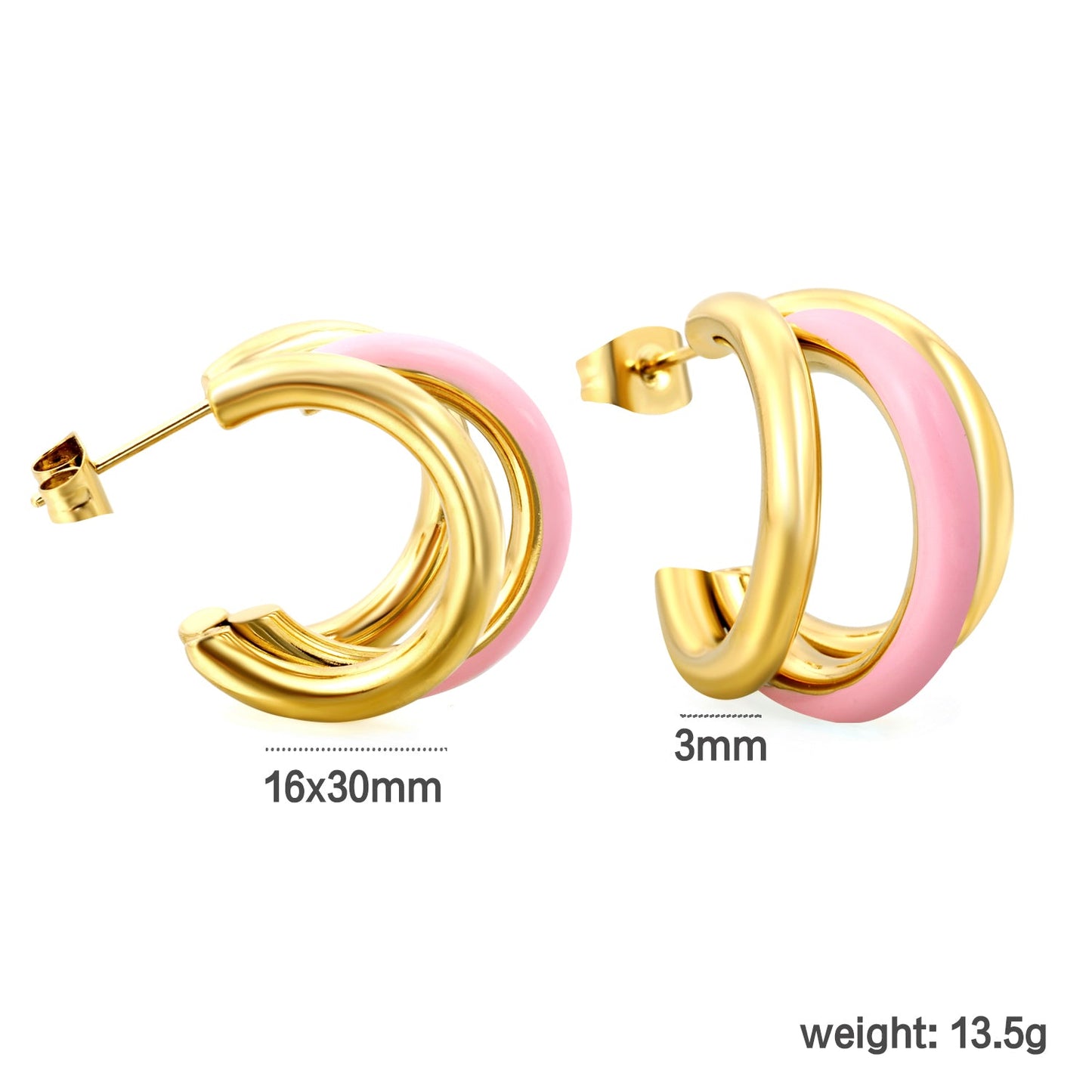 Wire 3*W16*H20mm Triple C-shaped with center white/black/pink/mint green drop earrings gold color asonjewelry