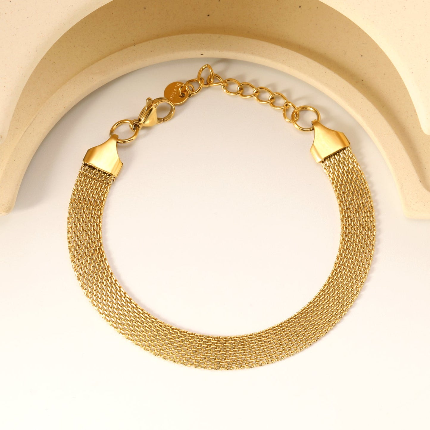 Width 6mm/8mm*Thickness 1mm Flat Mesh Bracelet 18+3cm+6mm Round Tail Plate Gold/ Steel asonjewelry