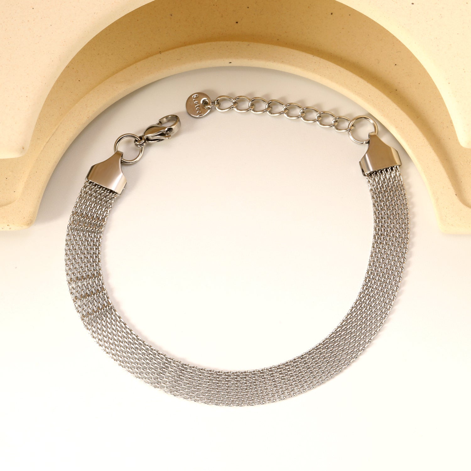 Width 6mm/8mm*Thickness 1mm Flat Mesh Bracelet 18+3cm+6mm Round Tail Plate Gold/ Steel asonjewelry