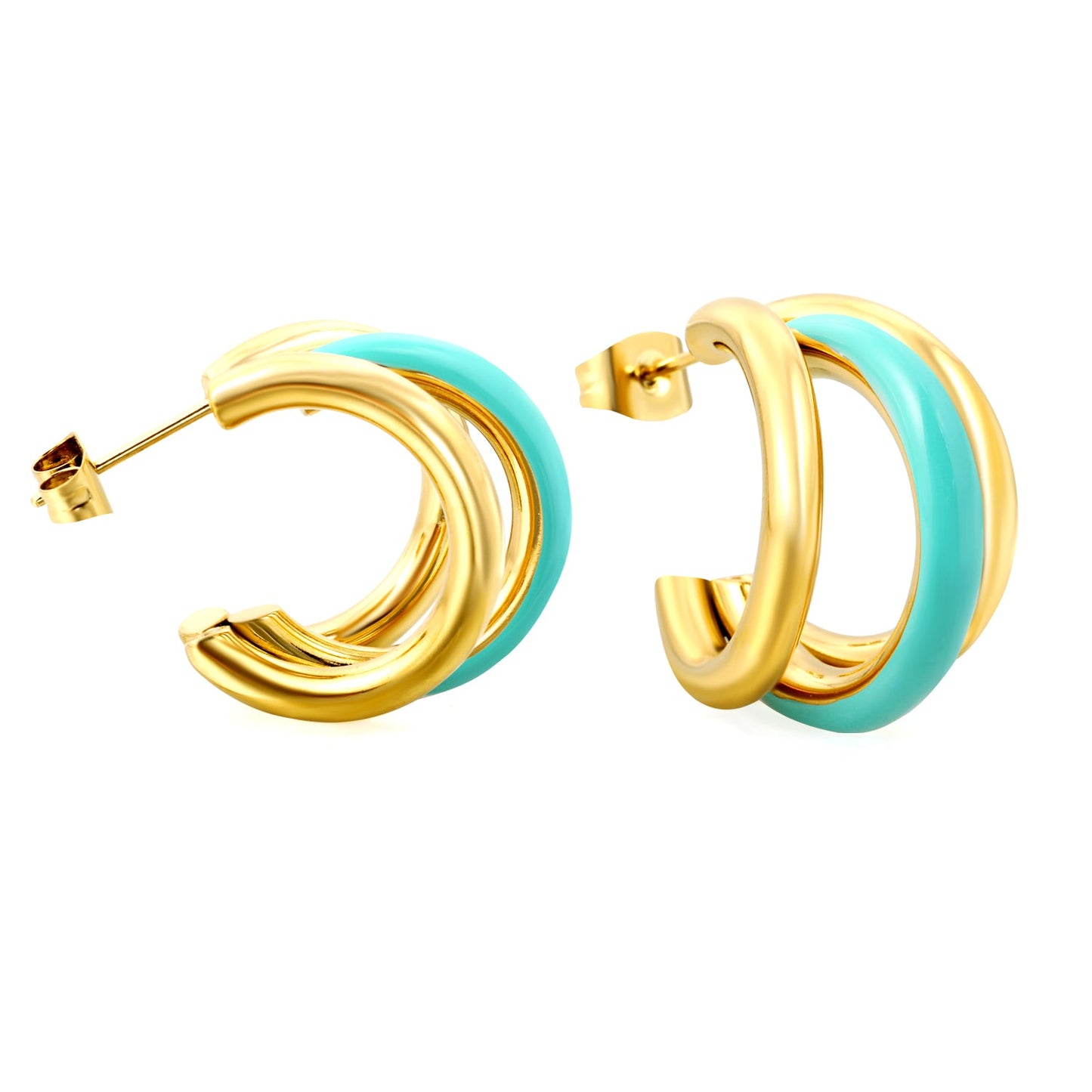 Wire 3*W16*H20mm Triple C-shaped with center white/black/pink/mint green drop earrings gold color asonjewelry