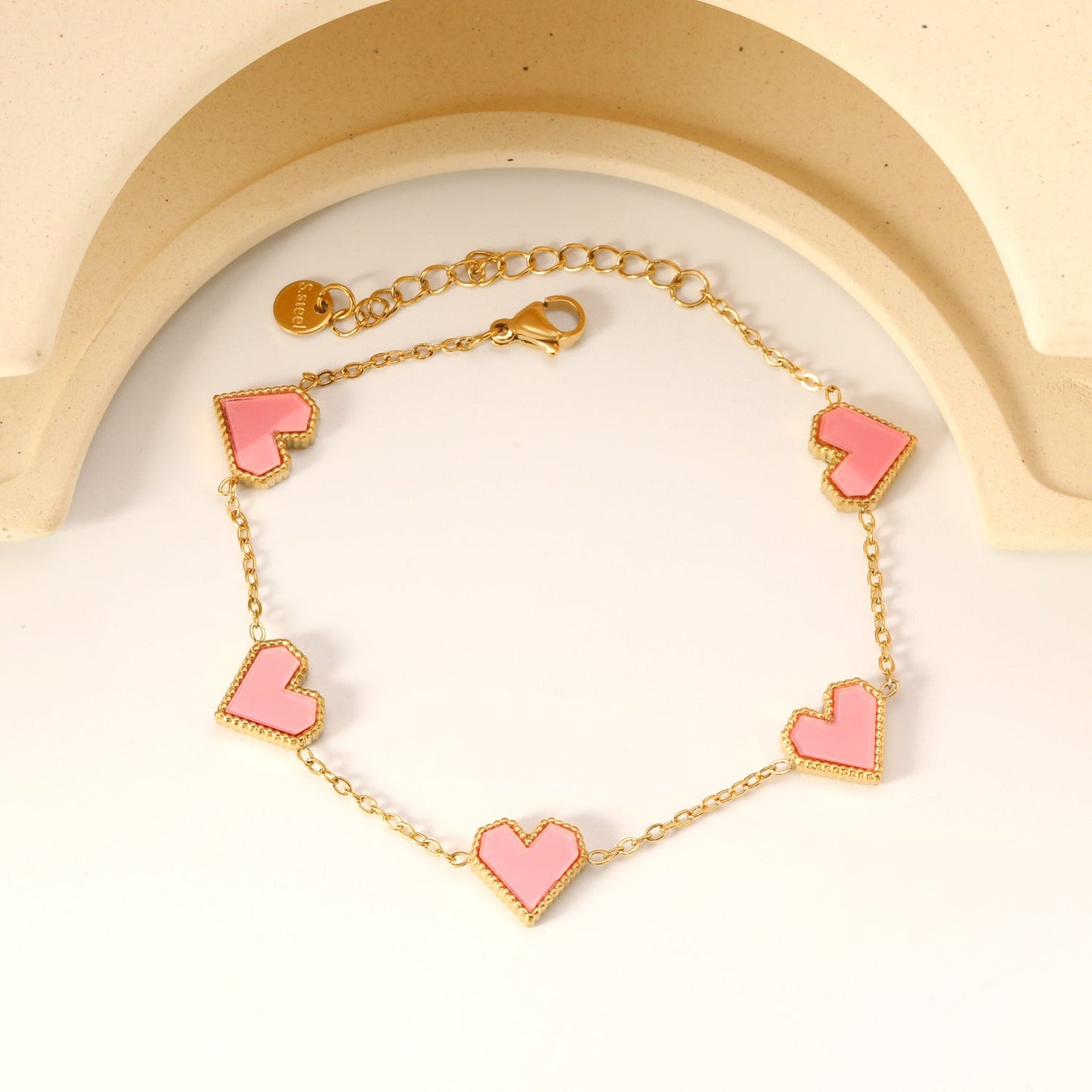 11.3*10.5mm heart shape sticky double-sided white shell/black/red/pink/green horizontal acrylic accessories 18+5cm+6mm round plaque Bracelet gold color asonjewelry