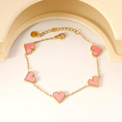 11.3*10.5mm heart shape sticky double-sided white shell/black/red/pink/green horizontal acrylic accessories 18+5cm+6mm round plaque Bracelet gold color asonjewelry