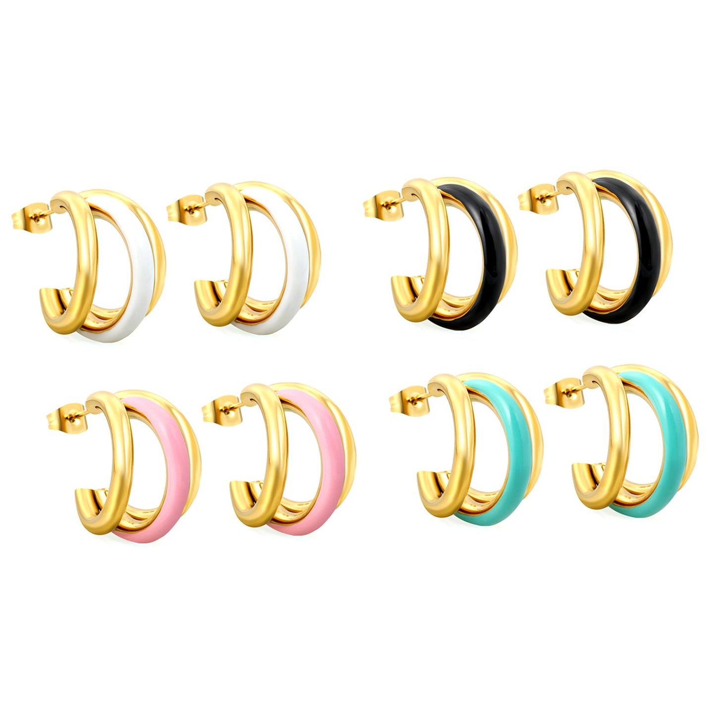 Wire 3*W16*H20mm Triple C-shaped with center white/black/pink/mint green drop earrings gold color asonjewelry