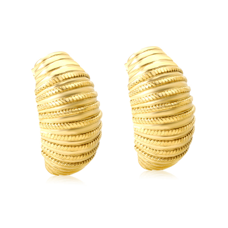 17x32mm Curved Twisted Texture Ear Studs, Gold