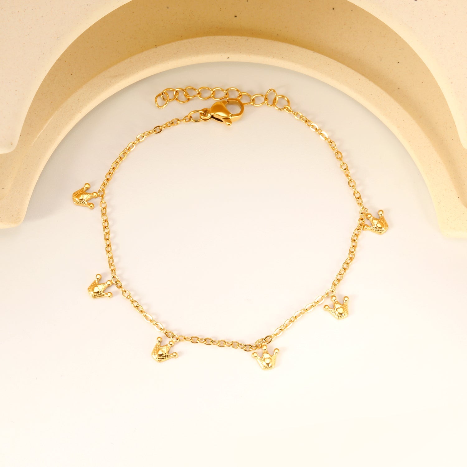 6 x 6mm Small Crown Accessories 17+3cm Bracelet Steel/Gold asonjewelry