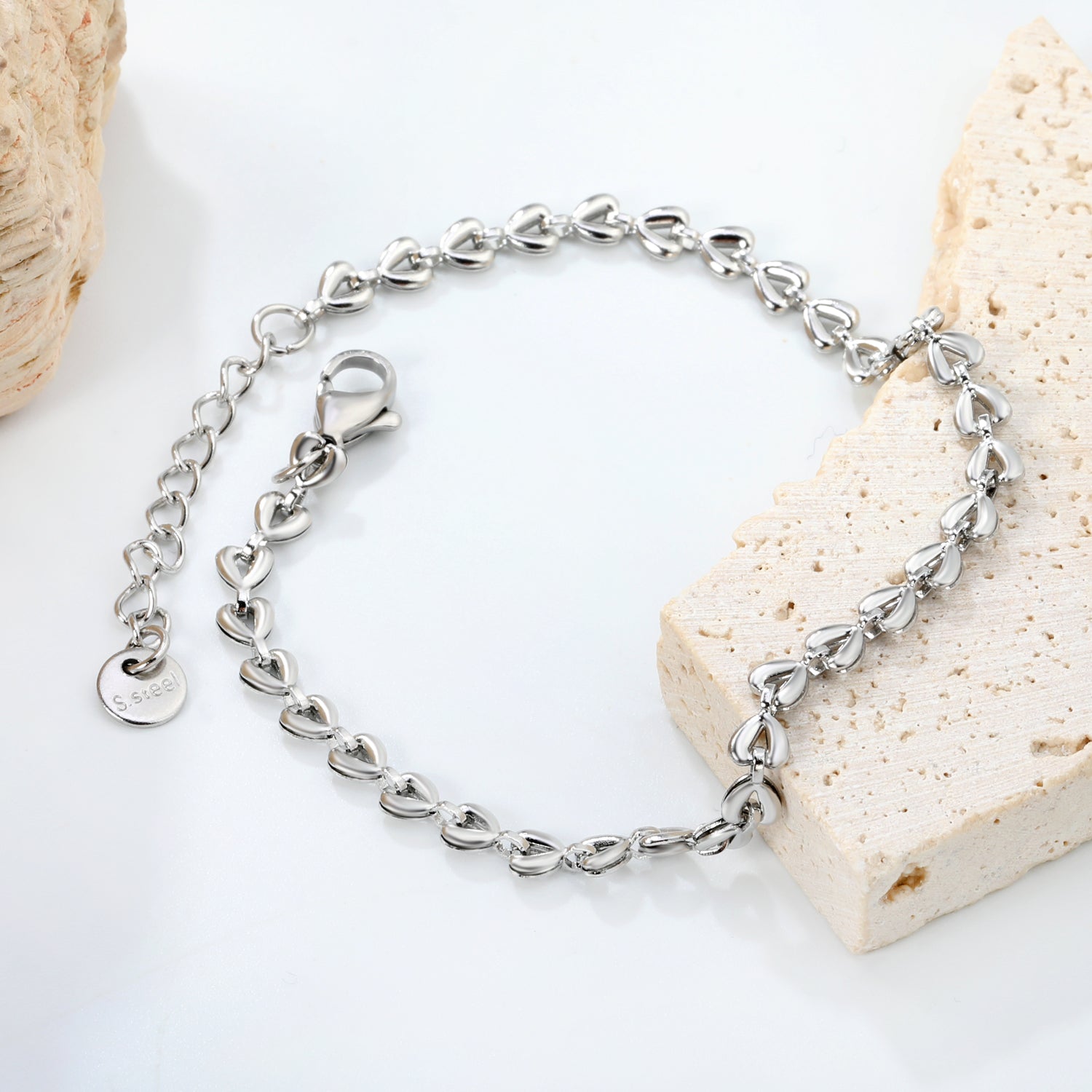 4*3.3mm Small Heart Chain 18+3cm+6mm Round Tail Plaque Bracelet Steel/Golden asonjewelry