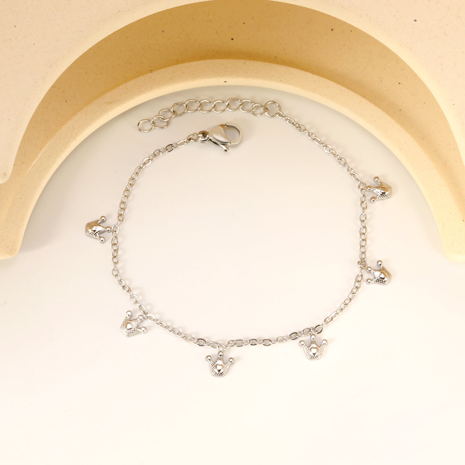 6 x 6mm Small Crown Accessories 17+3cm Bracelet Steel/Gold asonjewelry