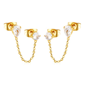 4mm round diamond + 4x6mm double-prong teardrop white zirconia, gold