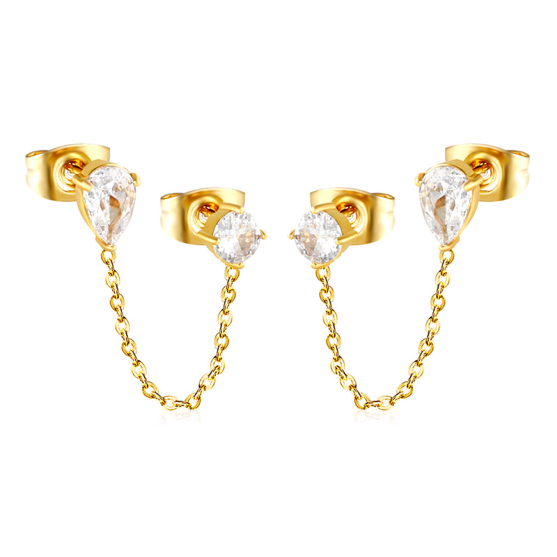 4mm round diamond + 4x6mm double-prong teardrop white zirconia, gold