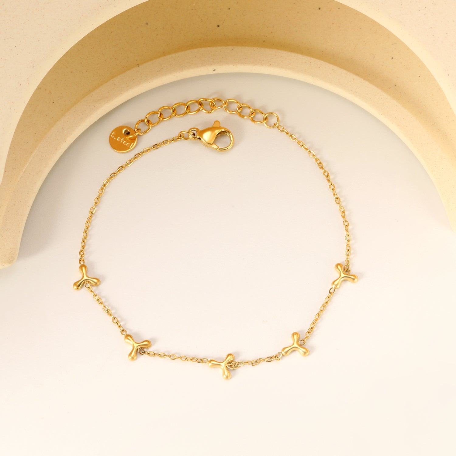 5.8mm Triangle Boomerang Accessory 0.3 Cross Chain*18+3cm+6mm Round Plaque Bracelet Golden asonjewelry