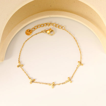 5.8mm Triangle Boomerang Accessory 0.3 Cross Chain*18+3cm+6mm Round Plaque Bracelet Golden asonjewelry