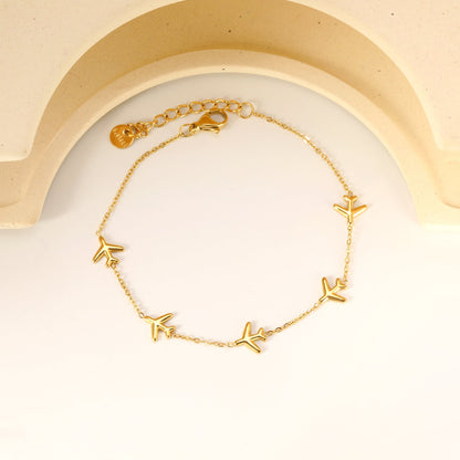 8.2*8mm Airplane Accessories 0.3 Cross Chain*18+3cm+6mm Round Plaque Bracelet Golden asonjewelry