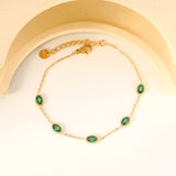 5*7mm Oval Shape Sticky Emerald Zirconium Fittings 0.3 Cross Chain*18+3cm+6mm Round Plaque Bracelet Golden