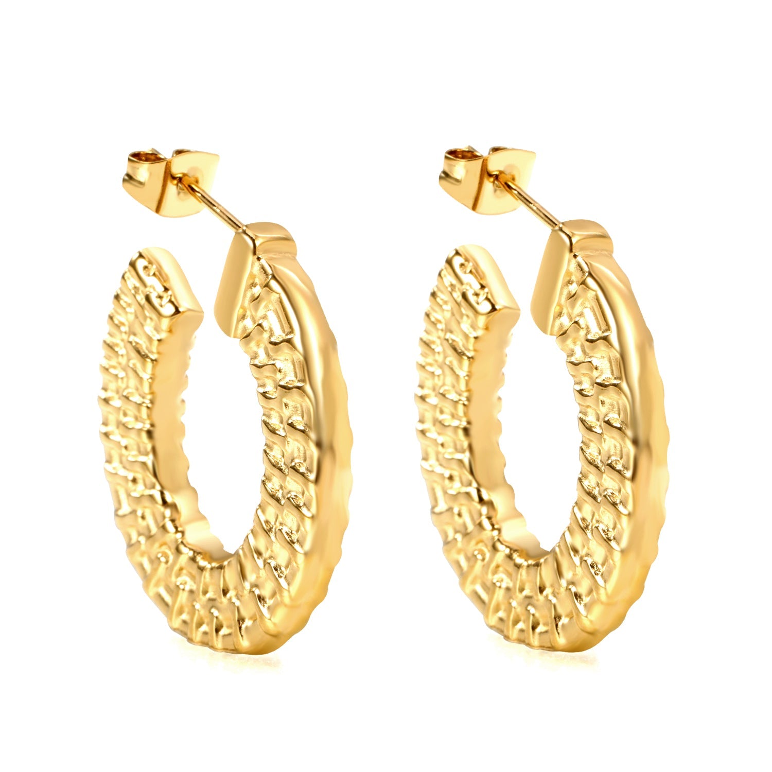 U-shaped textured earrings 24.6*26mm gold color asonjewelry
