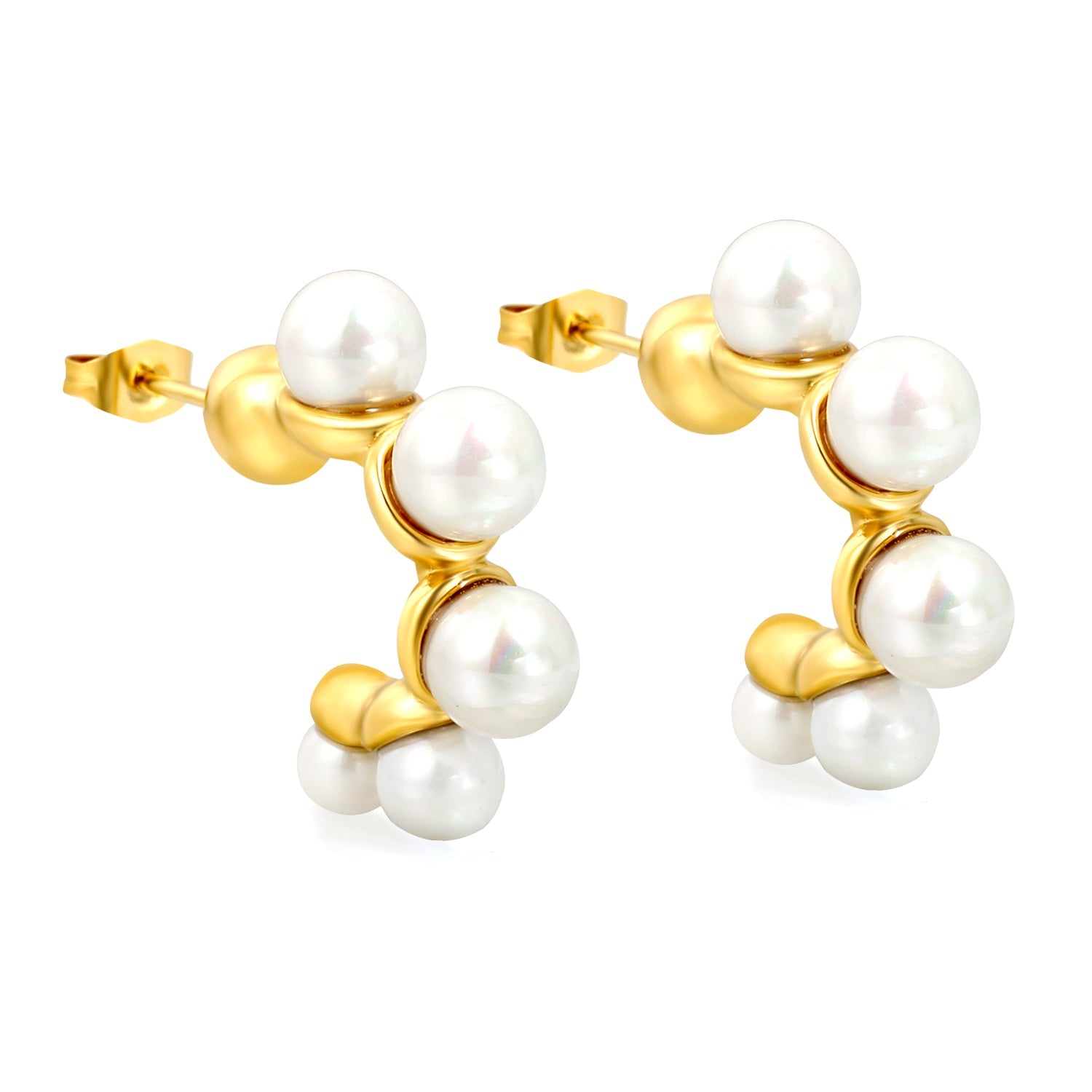 23mm C-shaped with 4 (4, 5, 6mm) large and small bead ear clips Gold color asonjewelry