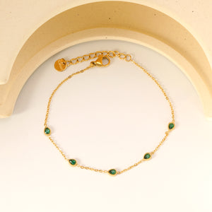 3.5*4.5mm teardrop shaped sticky emerald zirconium fittings 0.3 cross chain*18+3cm+6mm round plaque bracelet gold color