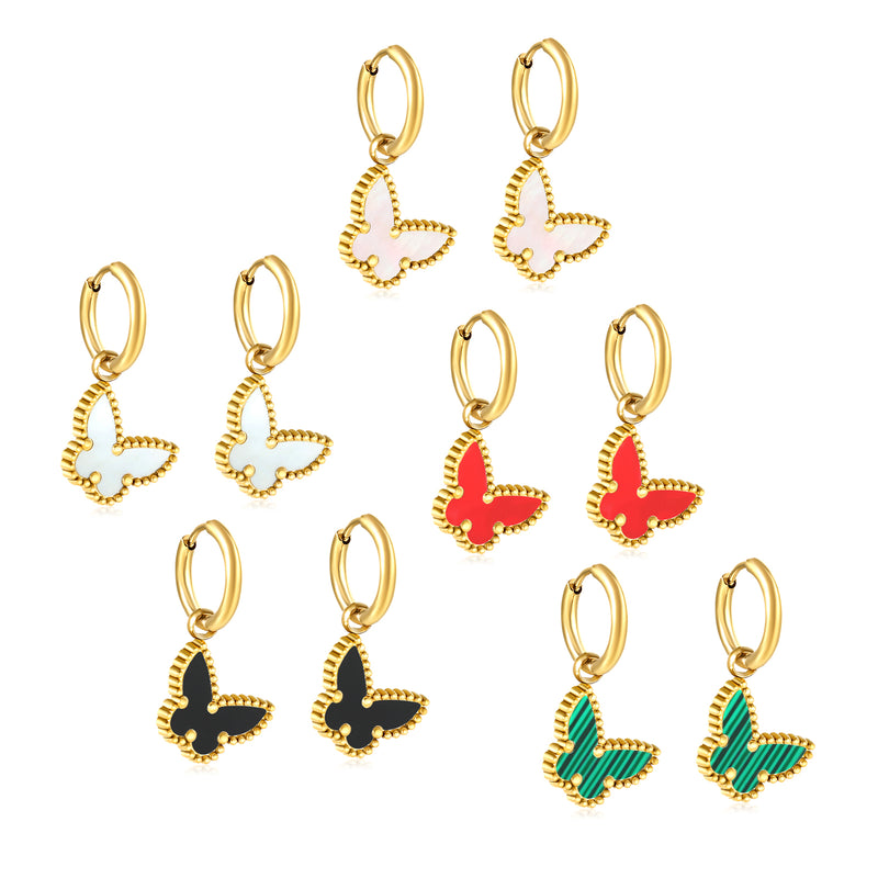 2.0*10mm inner ear hook 17*16mm white shell/vertical green acrylic/black acrylic/pink shell/red acrylic butterfly earrings gold color
