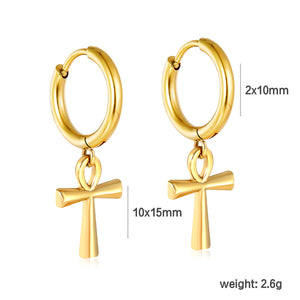 2.0x10mm Ear Hooks 10x15mm Dripping Cross Earrings, Gold