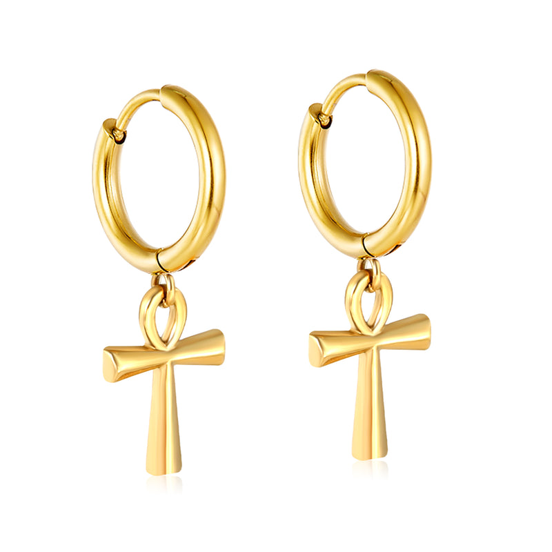 2.0x10mm Ear Hooks 10x15mm Dripping Cross Earrings, Gold