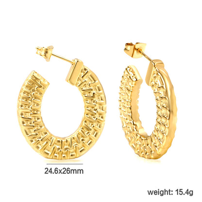 U-shaped textured earrings 24.6*26mm gold color asonjewelry
