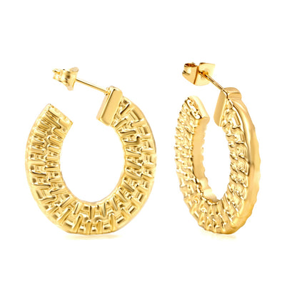 U-shaped textured earrings 24.6*26mm gold color asonjewelry