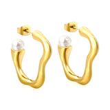 27.4*26.6mm Wave C shape with 5.7mm white glue bead earrings Gold color