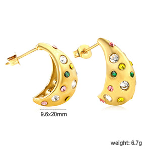 9.6*20mm Curved Mixed-Color Diamond Earring, Gold