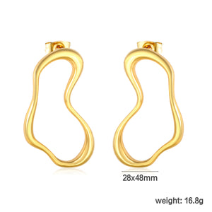 28x48mm twisted geometric lines ear studs, gold