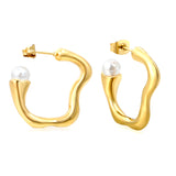 27.4*26.6mm Wave C shape with 5.7mm white glue bead earrings Gold color