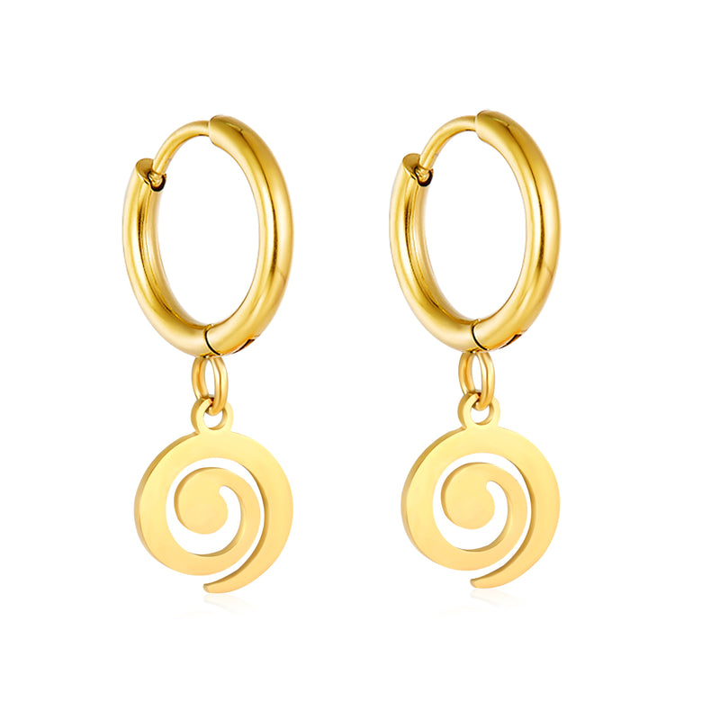 2* Inner 8mm Earring Hook + 7.8mm Spiral Circle Accessory Earring, Gold
