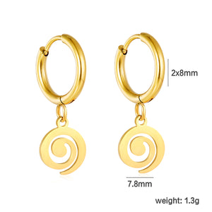 2* Inner 8mm Earring Hook + 7.8mm Spiral Circle Accessory Earring, Gold
