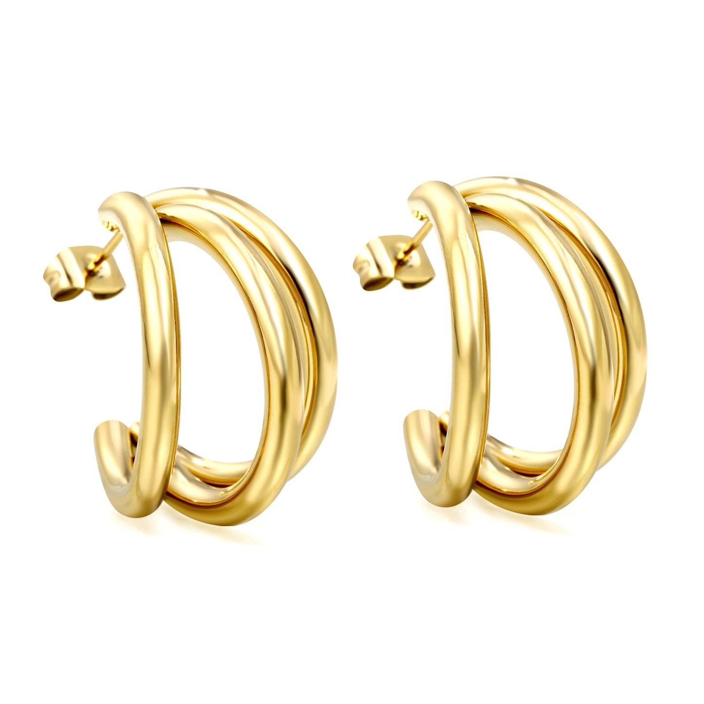 Triple Size C-Shaped Gold Stud Earrings 3*17*24.7mm asonjewelry