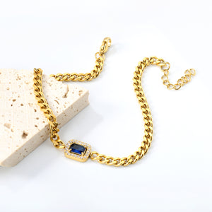 10.8*8.8mm rectangle blue zirconium + CNC white zirconium circle accessory 18+3cm bracelet gold color