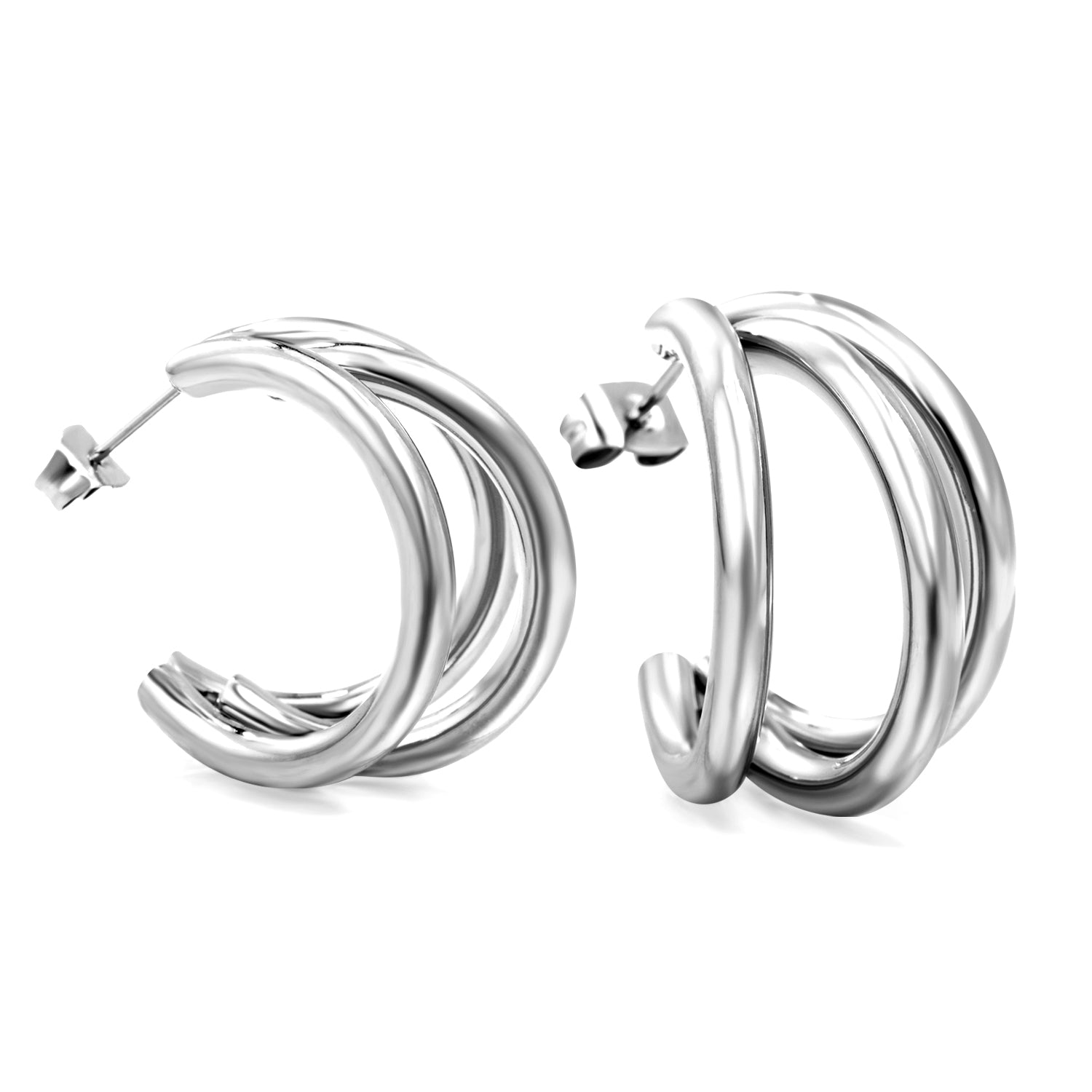 Triple Size C-Shaped Gold Stud Earrings 3*17*24.7mm asonjewelry