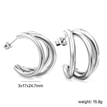 Triple Size C-Shaped Gold Stud Earrings 3*17*24.7mm asonjewelry