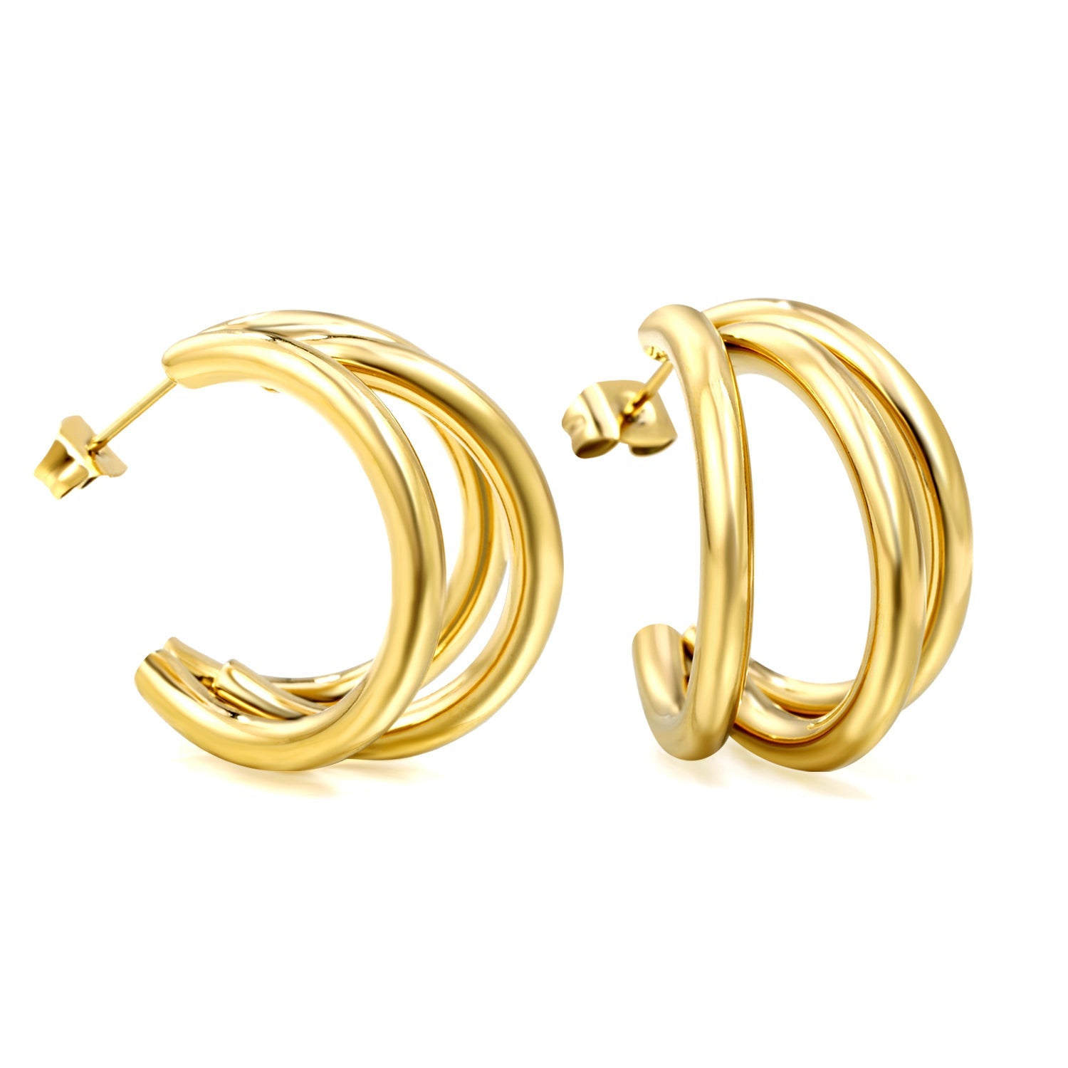 Triple Size C-Shaped Gold Stud Earrings 3*17*24.7mm asonjewelry