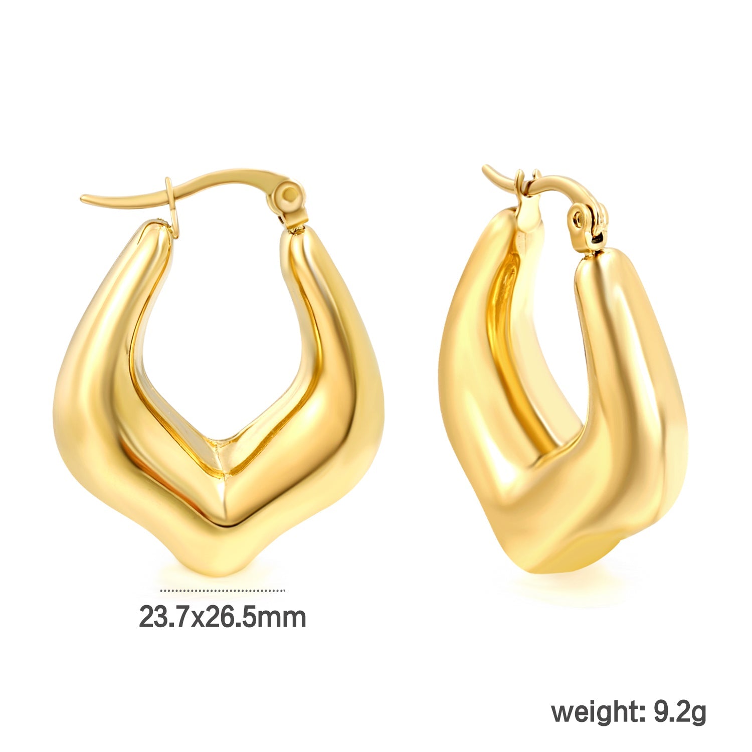 Hollow U-shaped peach heart ear clips 23.7*26.5mm Steel/Golden asonjewelry
