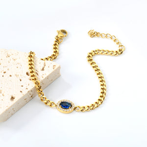 10.3*8.3mm Oval Blue Zirconium+CNC White Zirconium Ring Fittings 18+3cm Bracelet Gold Color