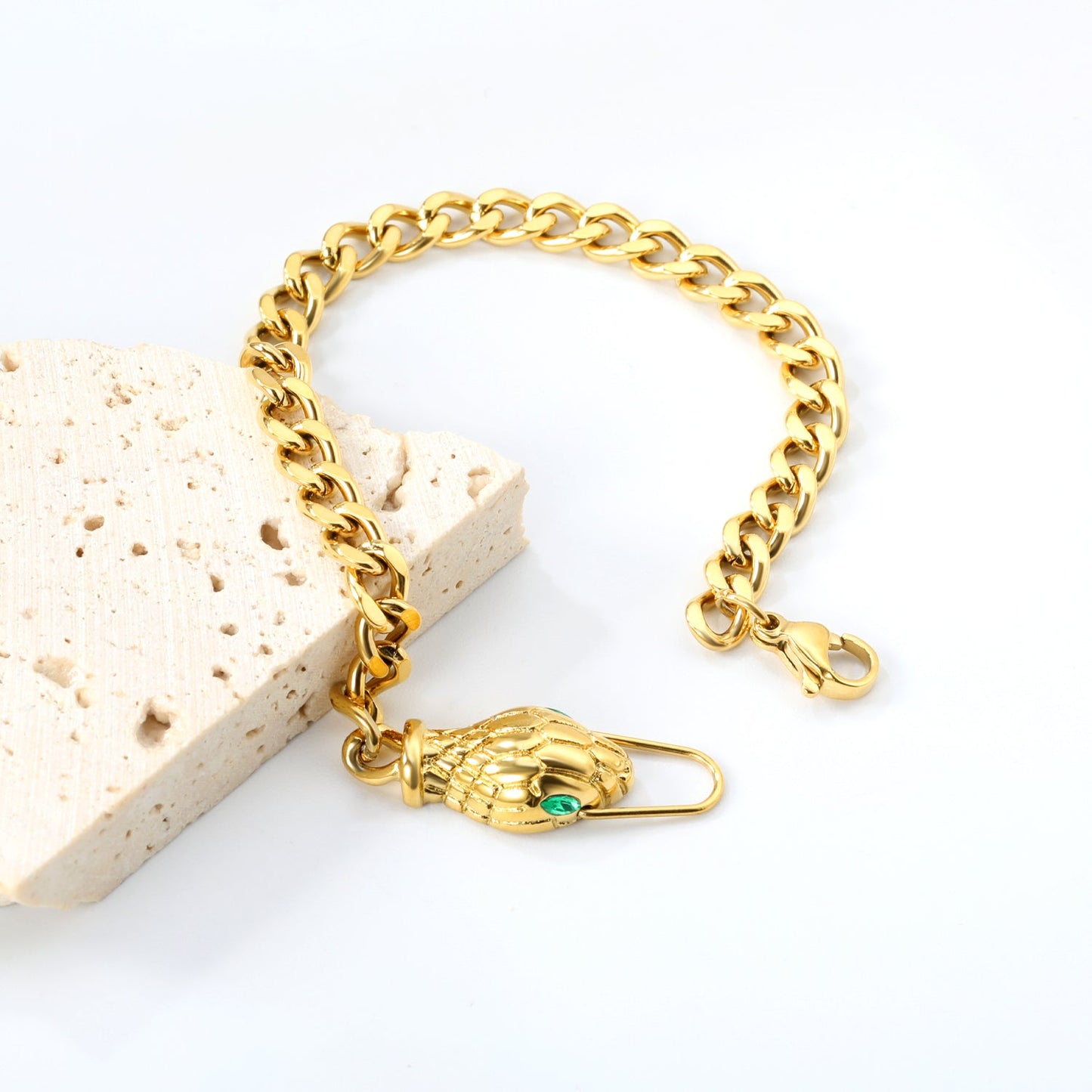 10*17.2mm Snake Head Sticky Emerald Zirconium Fittings 18cm Bracelet Gold Color asonjewelry
