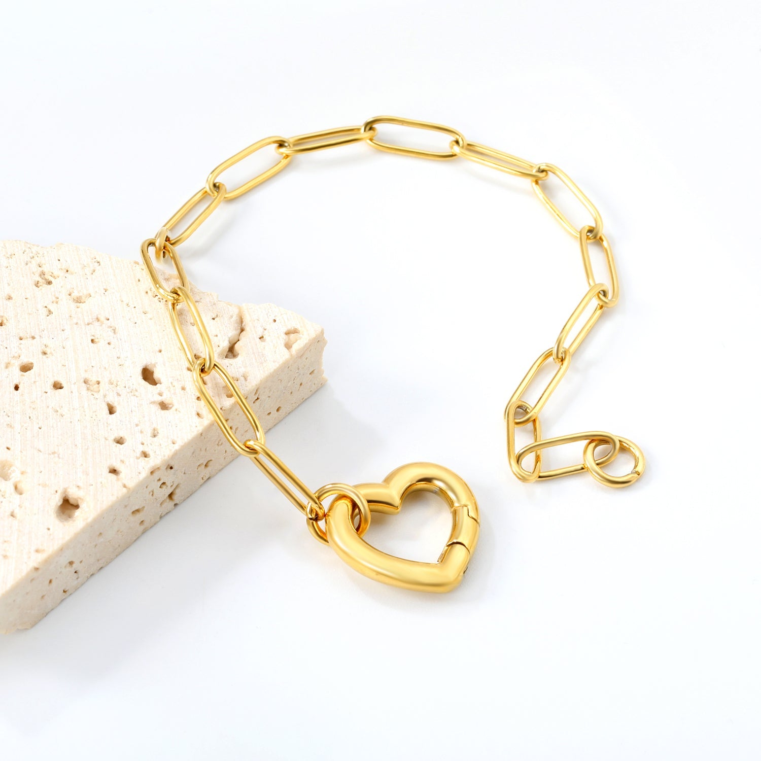 Wire 3*17*16mm Peach Heart Clasp Accessory 18+3cm+6mm Round Plaque Bracelet Golden asonjewelry