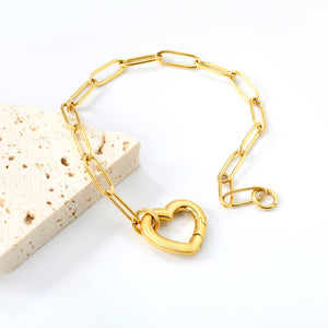 Wire 3*17*16mm Peach Heart Clasp Accessory 18+3cm+6mm Round Plaque Bracelet Golden