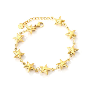 12mm, 9 hollow five-pointed stars, 18+3cm+6mm round tag, bracelet, gold color