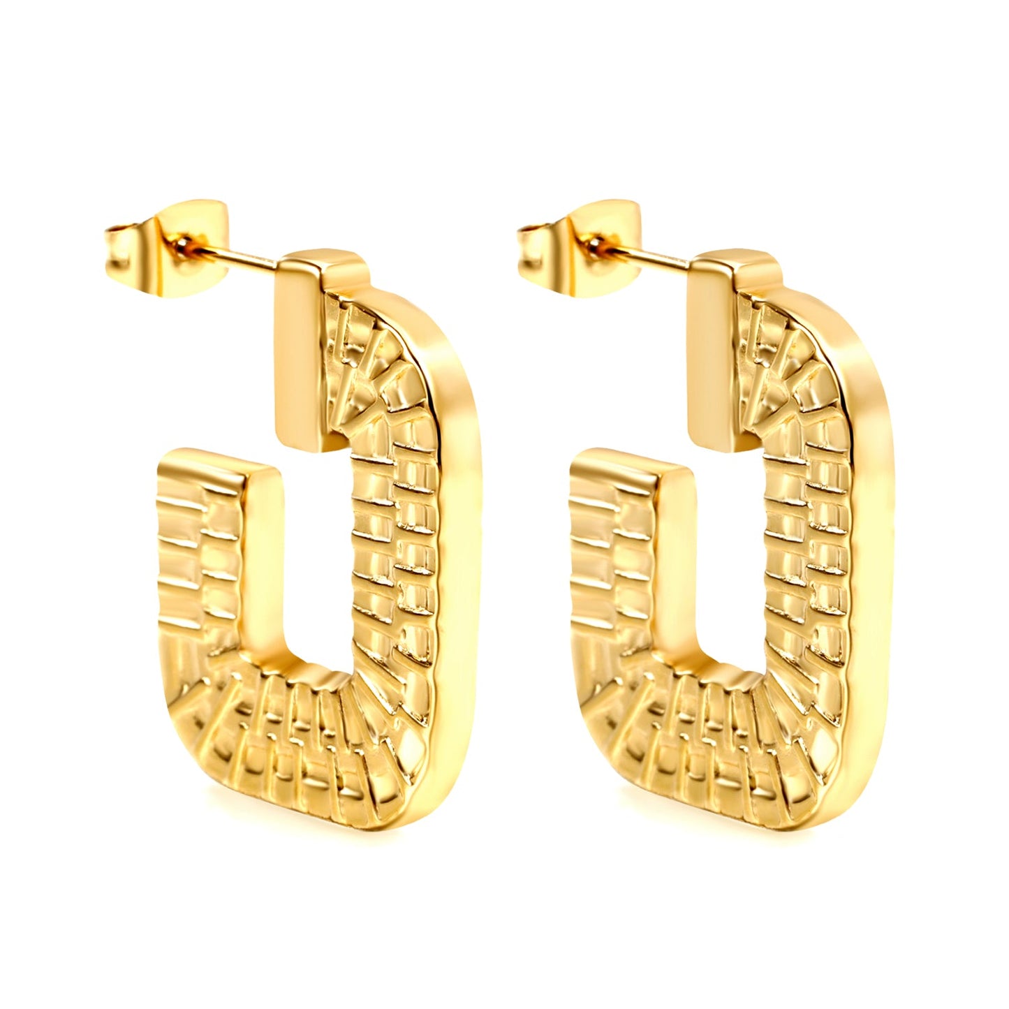 Open square texture earrings 20.8*26.5mm Gold color asonjewelry