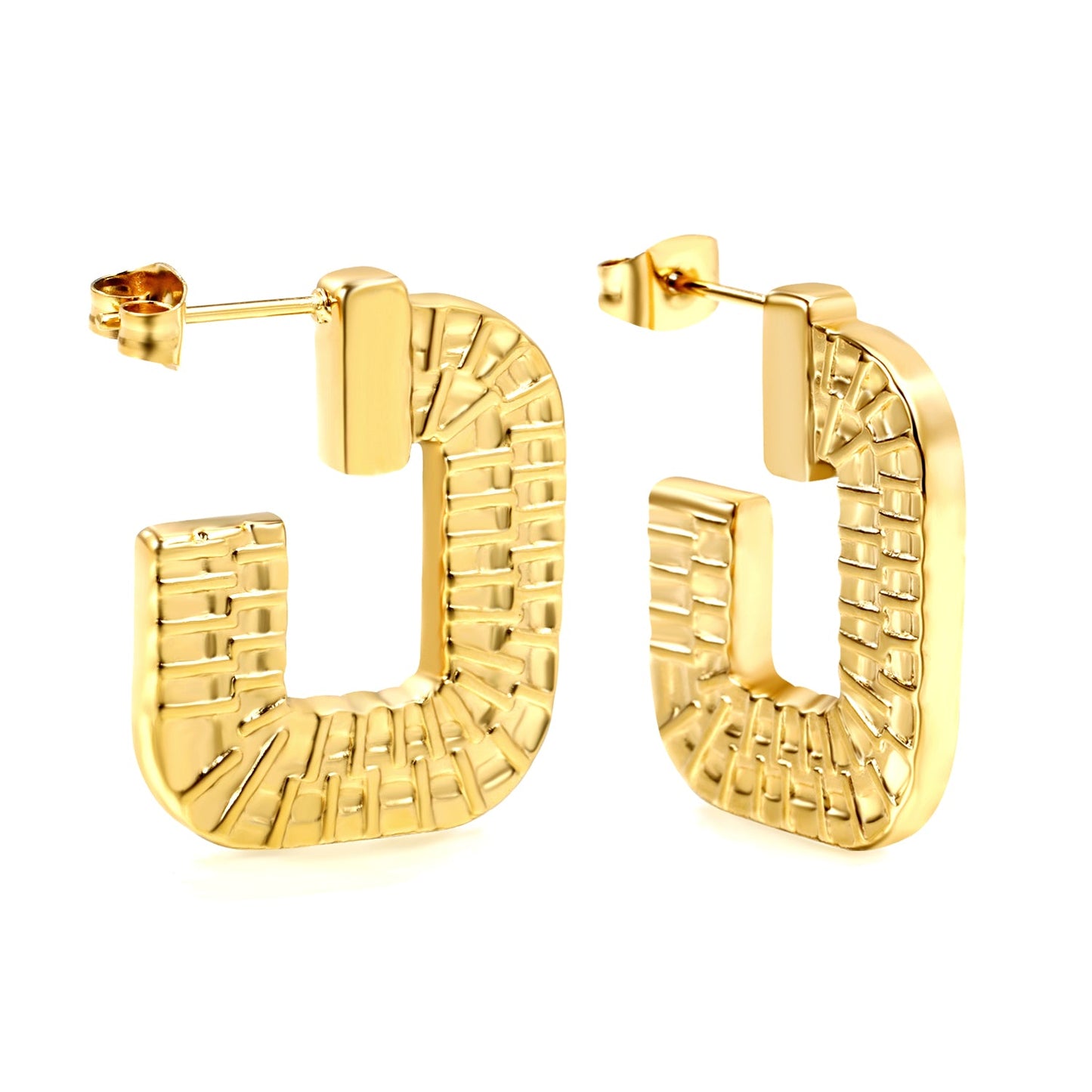 Open square texture earrings 20.8*26.5mm Gold color asonjewelry