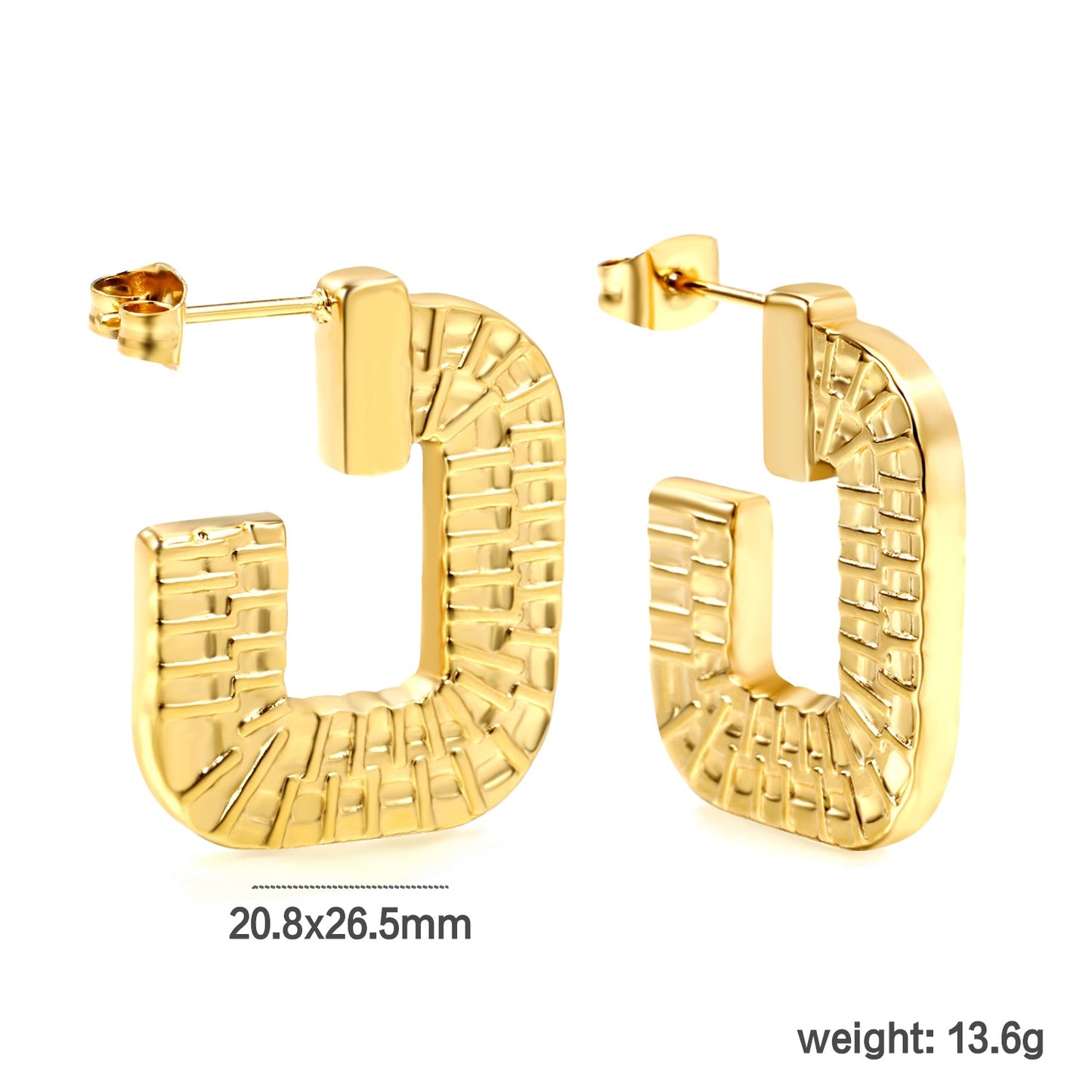 Open square texture earrings 20.8*26.5mm Gold color asonjewelry